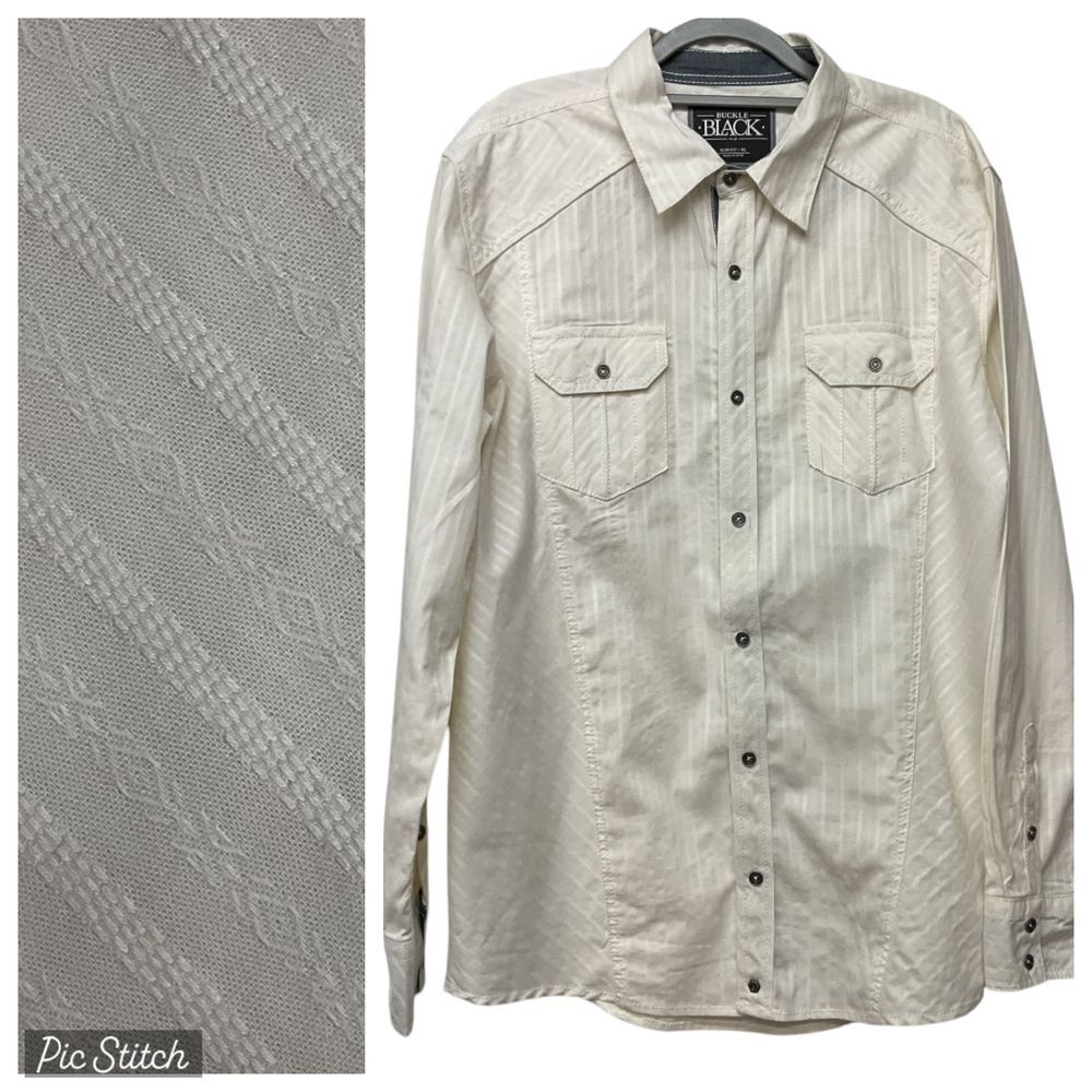 Buckle Black Slim Fit Striped Button Down Shirt White Long‎ Sleeve Size XL